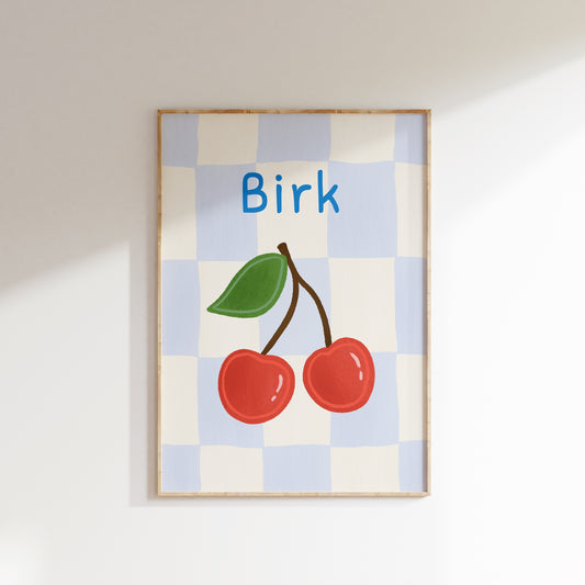 Navneplakat med jordbær eller kirsebær | Plakat med barnets navn